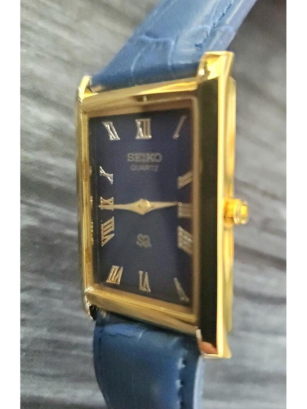 Rare Men's Gold Tank Watch Seiko Blue Dial New Mvt & Batt‎ - Picture 8 of 9